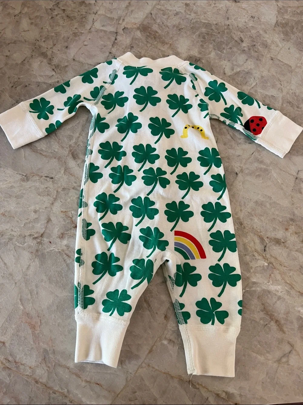 Hanna Andersson Cream Footie with Green Clover Print